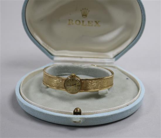 A ladys Rolex 9ct gold Precision wristwatch with woven bracelet